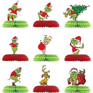 9 Piece Grinch Christmas Decorations, Honeycomb Tabletop Centerpiece
